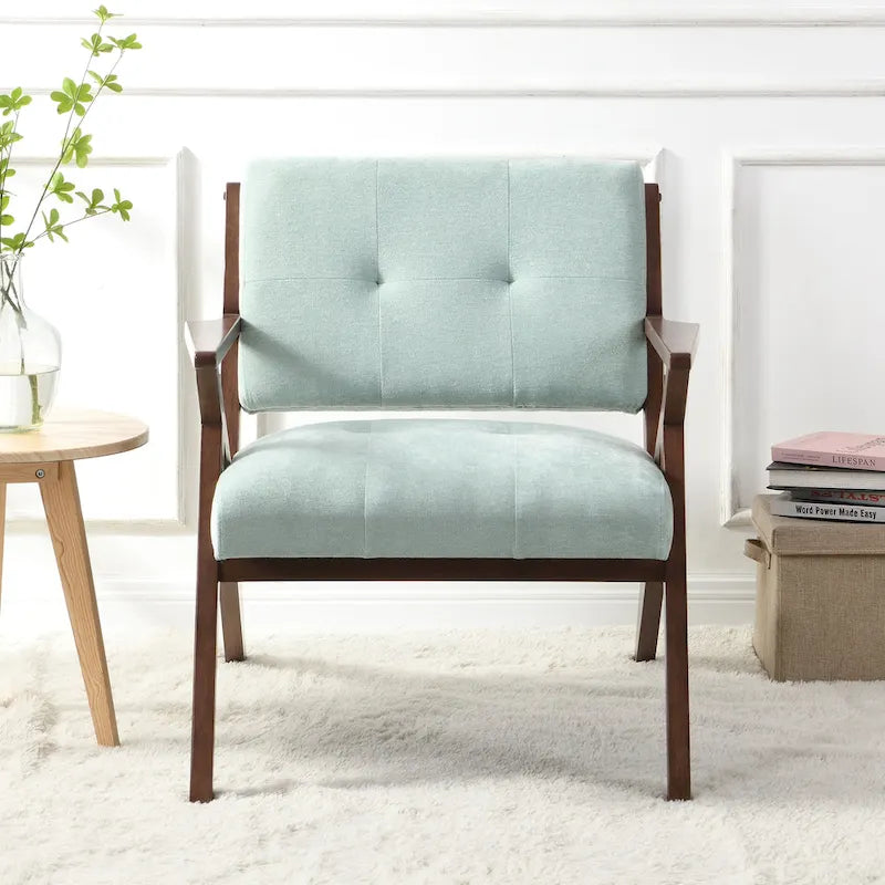 Fauteuil d'appoint moderne du milieu du siècle avec assise rembourrée et cadre en bois