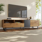 Meuble TV de 178 cm avec portes abattantes, tiroirs et étagères ouvertes