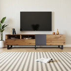 Meuble TV de 178 cm avec portes abattantes, tiroirs et étagères ouvertes