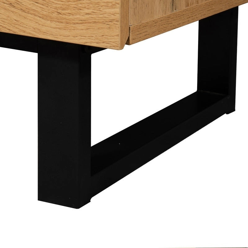 Meuble TV de 178 cm avec portes abattantes, tiroirs et étagères ouvertes