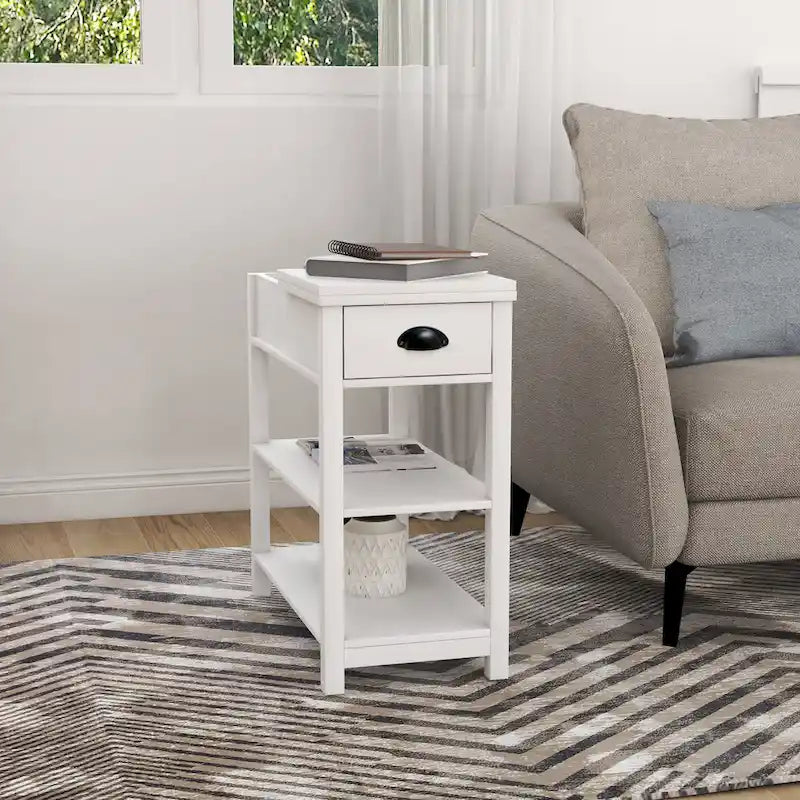 Table d'appoint étroite avec rangement à rabat et étagère inférieure