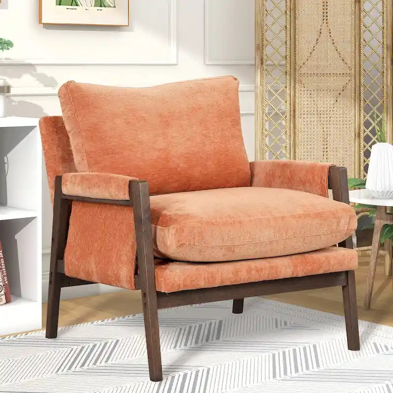 Fauteuil d'appoint en velours avec cadre en bois massif