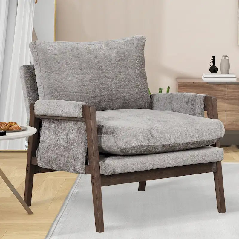 Fauteuil d'appoint en velours avec cadre en bois massif