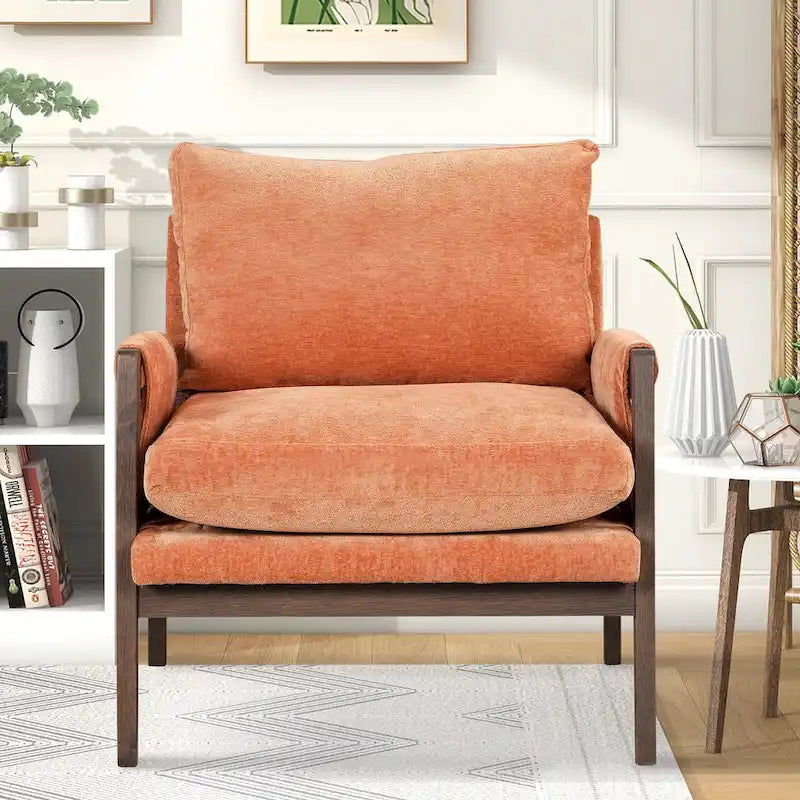 Fauteuil d'appoint en velours avec cadre en bois massif