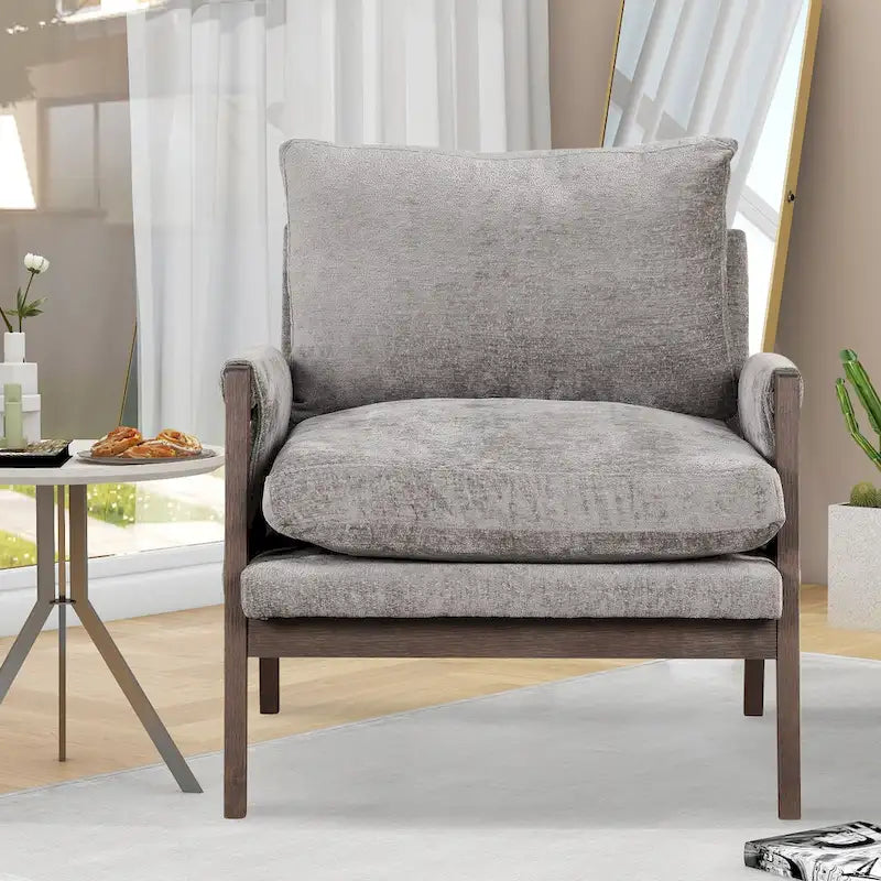 Fauteuil d'appoint en velours avec cadre en bois massif