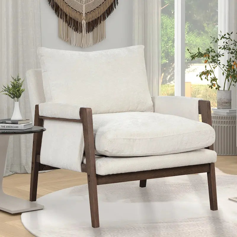 Fauteuil d'appoint en velours avec cadre en bois massif