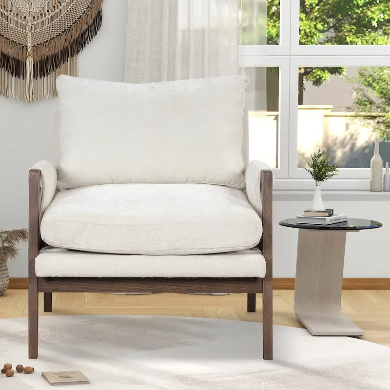 Fauteuil d'appoint en velours avec cadre en bois massif