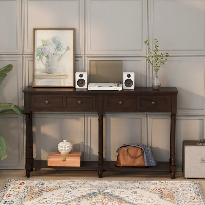 Console rustique avec tiroirs et étagère inférieure