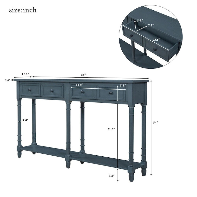 Console rustique avec tiroirs et étagère inférieure