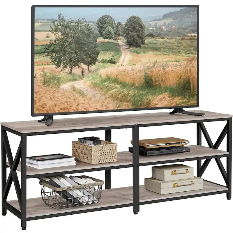 Meuble TV console en bois vintage à 3 niveaux pour téléviseurs jusqu'à 70 pouces