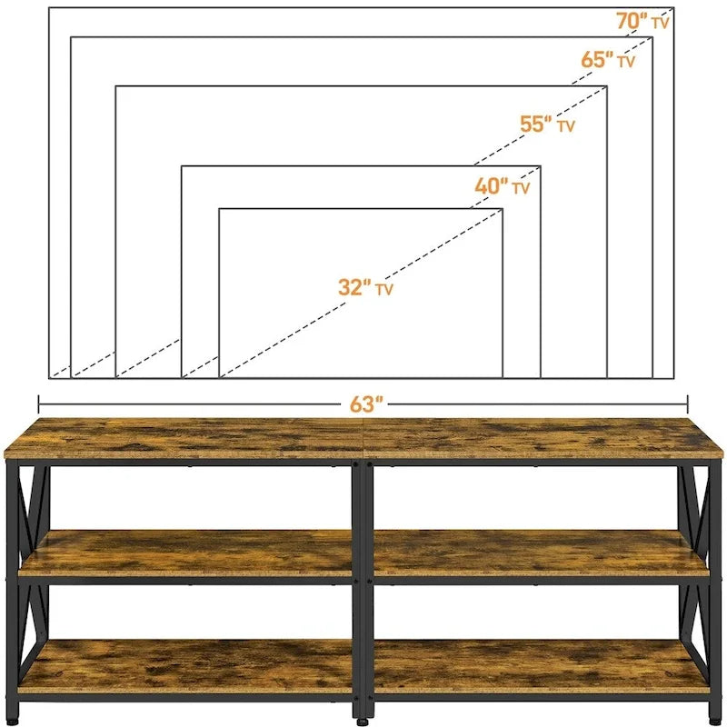 Meuble TV console en bois vintage à 3 niveaux pour téléviseurs jusqu'à 70 pouces
