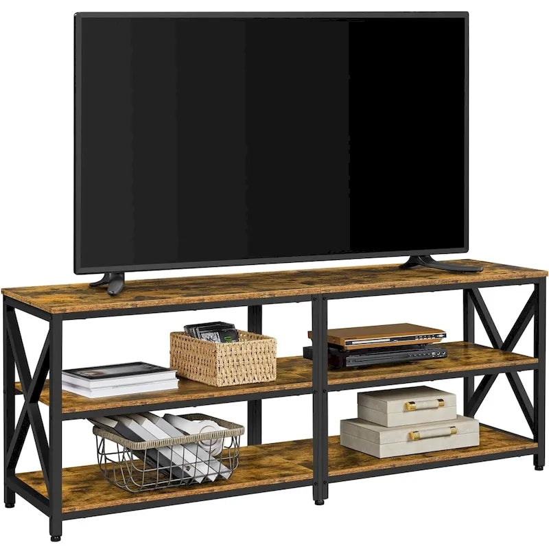 Meuble TV console en bois vintage à 3 niveaux pour téléviseurs jusqu'à 70 pouces