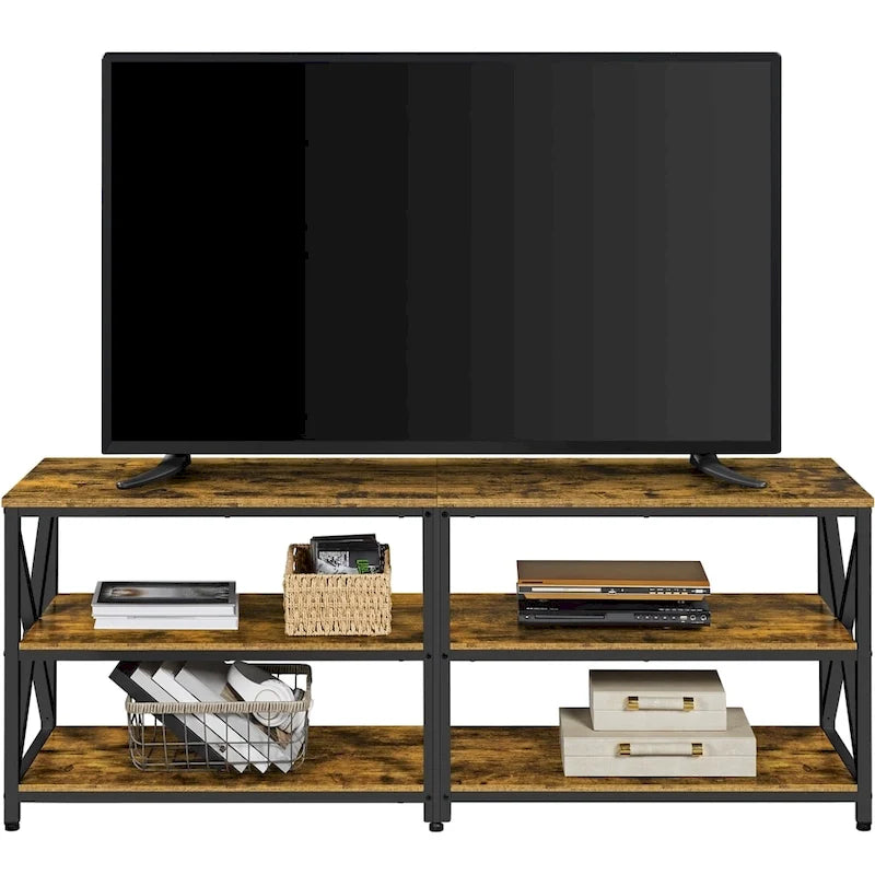 Meuble TV console en bois vintage à 3 niveaux pour téléviseurs jusqu'à 70 pouces