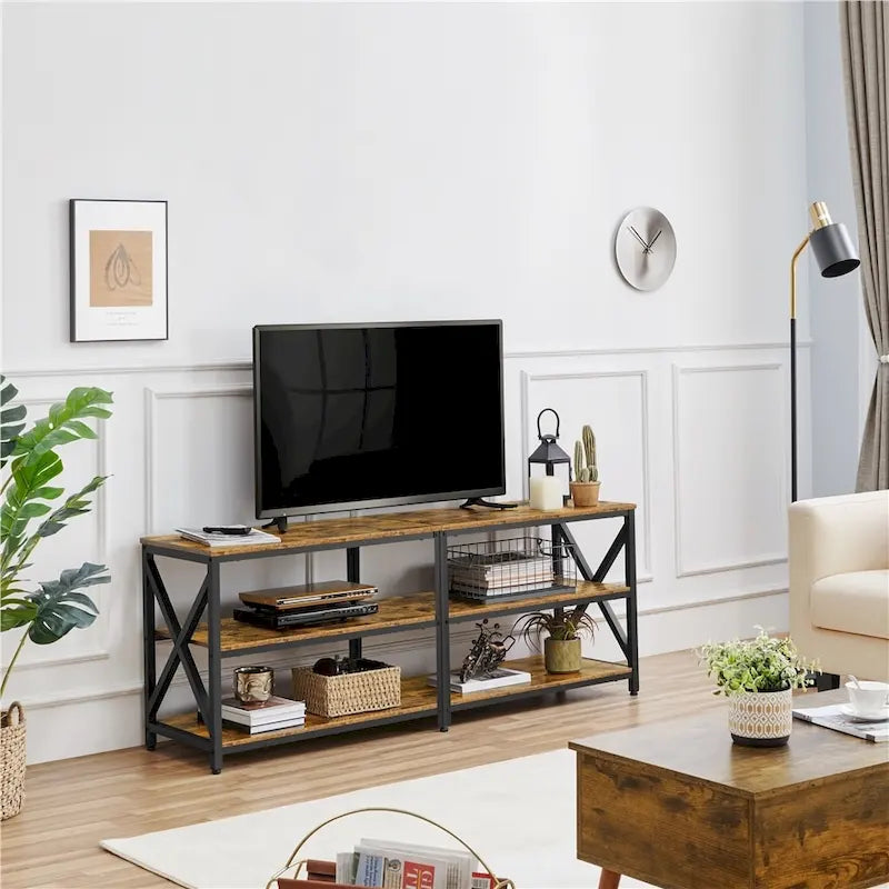 Meuble TV console en bois vintage à 3 niveaux pour téléviseurs jusqu'à 70 pouces