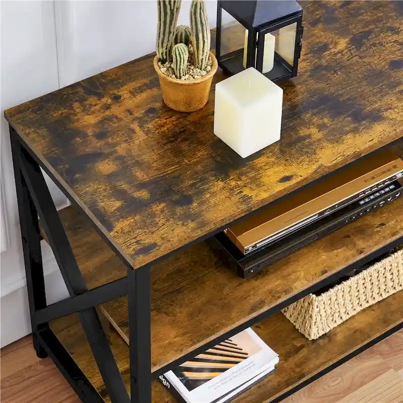 Meuble TV console en bois vintage à 3 niveaux pour téléviseurs jusqu'à 70 pouces