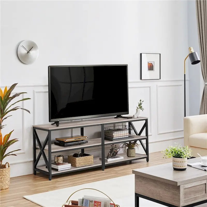 Meuble TV console en bois vintage à 3 niveaux pour téléviseurs jusqu'à 70 pouces