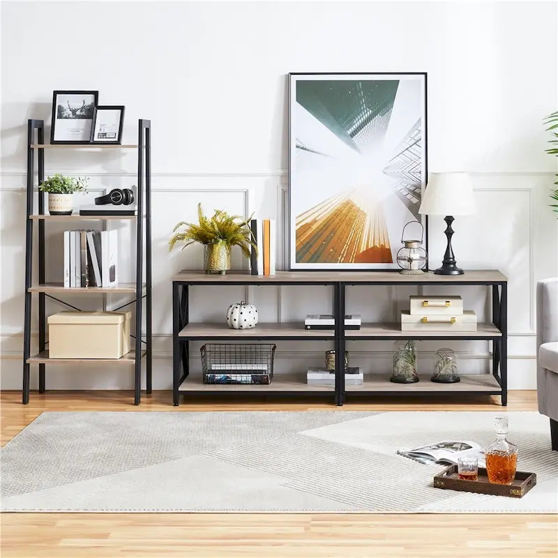 Meuble TV console en bois vintage à 3 niveaux pour téléviseurs jusqu'à 70 pouces