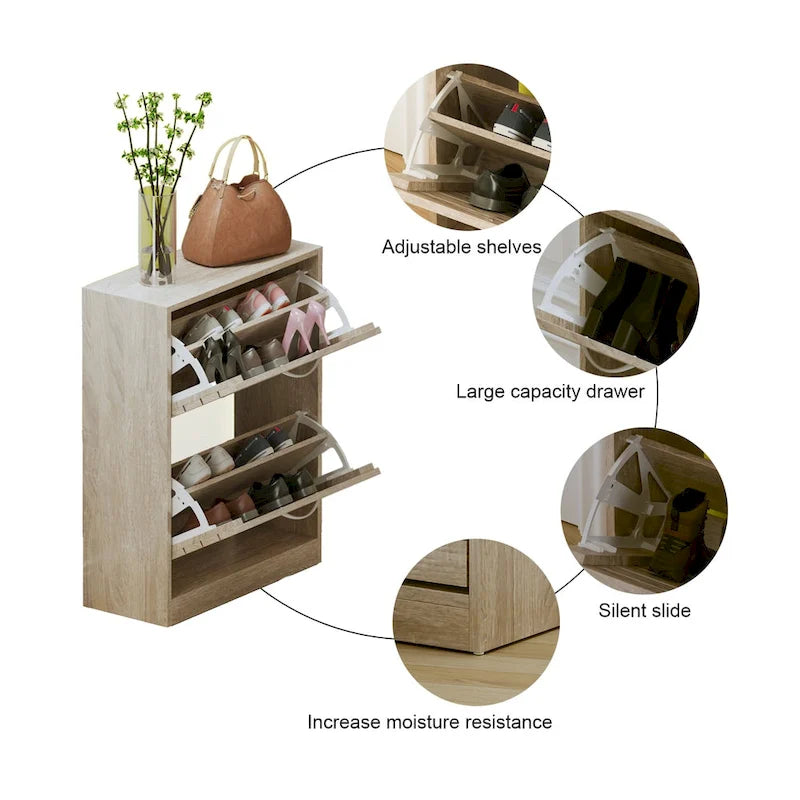 Meuble à chaussures 2 niveaux avec banc
