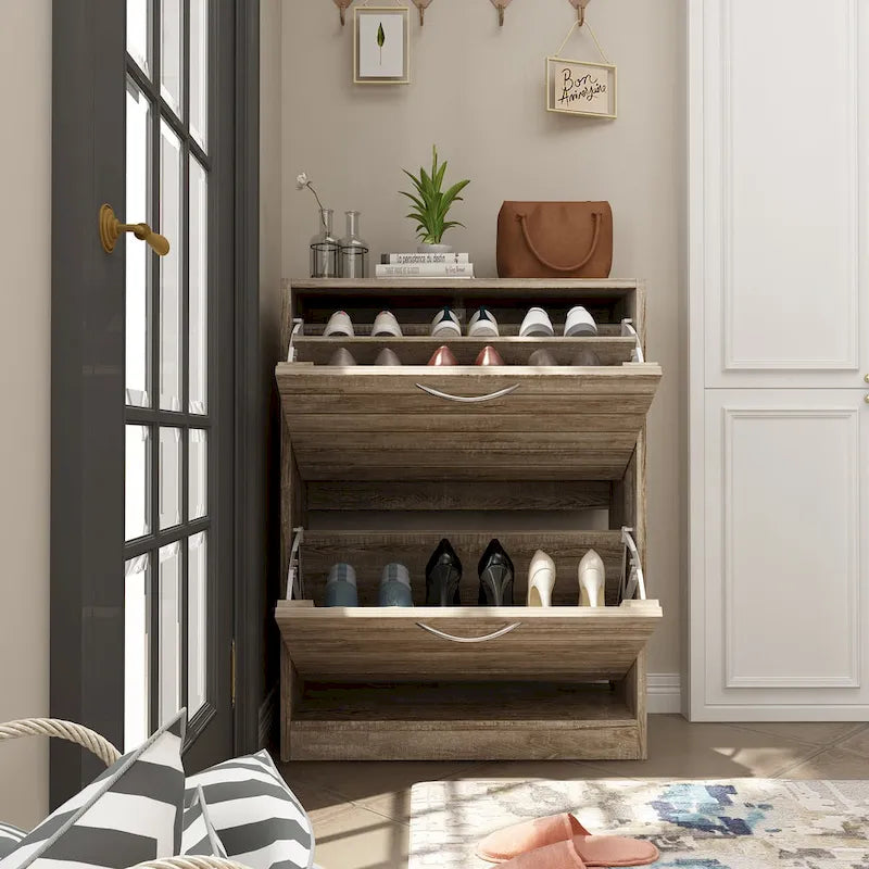 Meuble à chaussures 2 niveaux avec banc