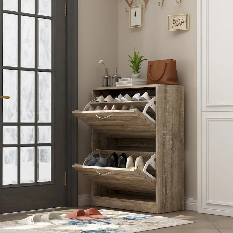 Meuble à chaussures 2 niveaux avec banc
