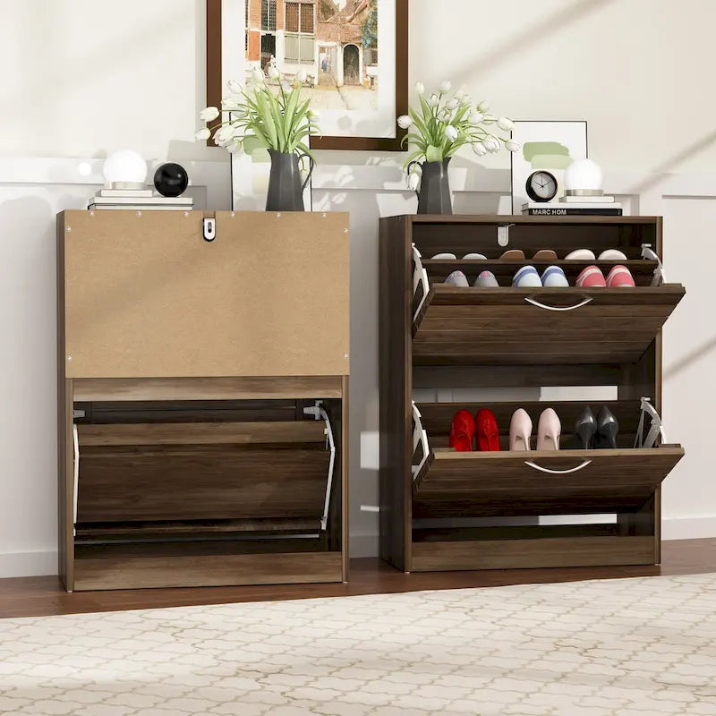Meuble à chaussures 2 niveaux avec banc