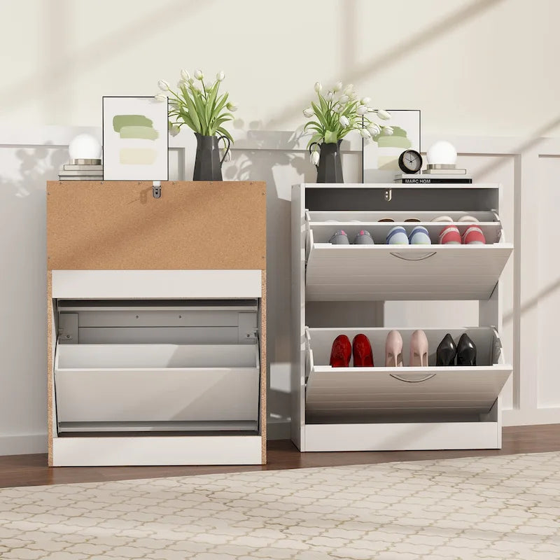 Meuble à chaussures 2 niveaux avec banc