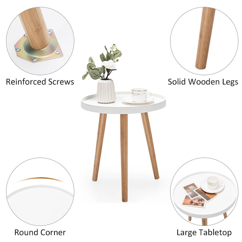 Table d'appoint ronde avec plateau en bois et pieds en bambou