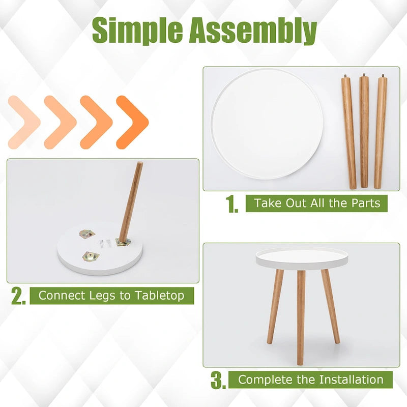 Table d'appoint ronde avec plateau en bois et pieds en bambou