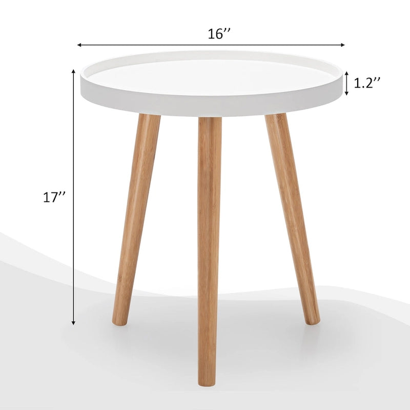 Table d'appoint ronde avec plateau en bois et pieds en bambou