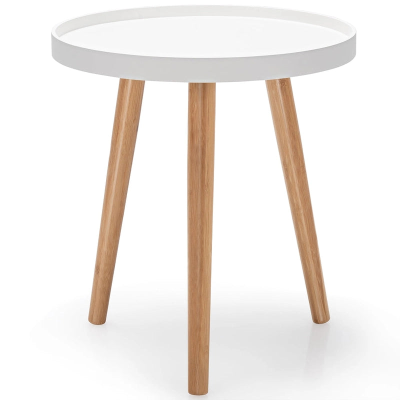 Table d'appoint ronde avec plateau en bois et pieds en bambou