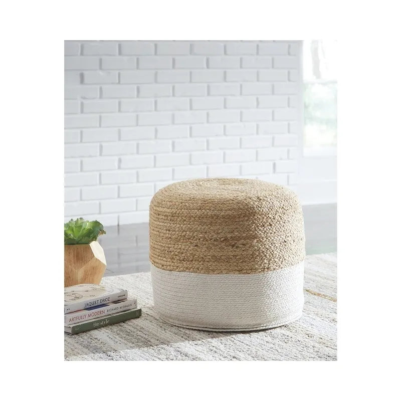 Pouf en jute tressée naturel/blanc