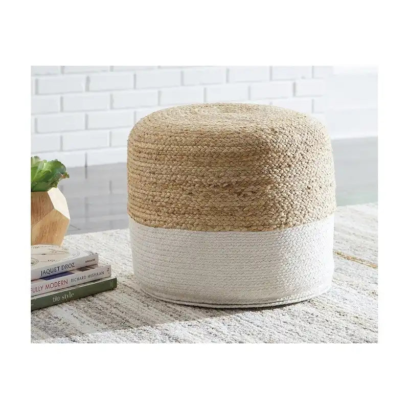 Pouf en jute tressée naturel/blanc