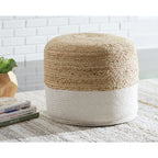 Pouf en jute tressée naturel/blanc