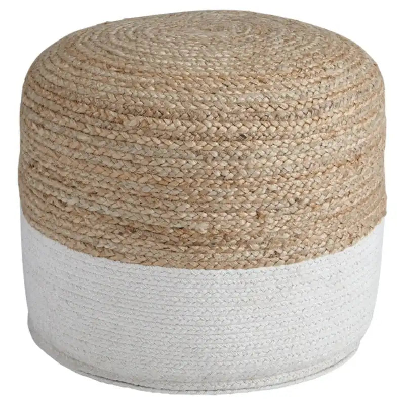 Pouf en jute tressée naturel/blanc