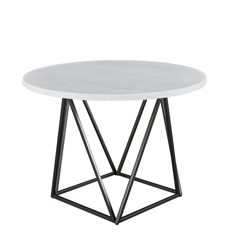 Table à manger ronde en marbre blanc avec piètement en fer