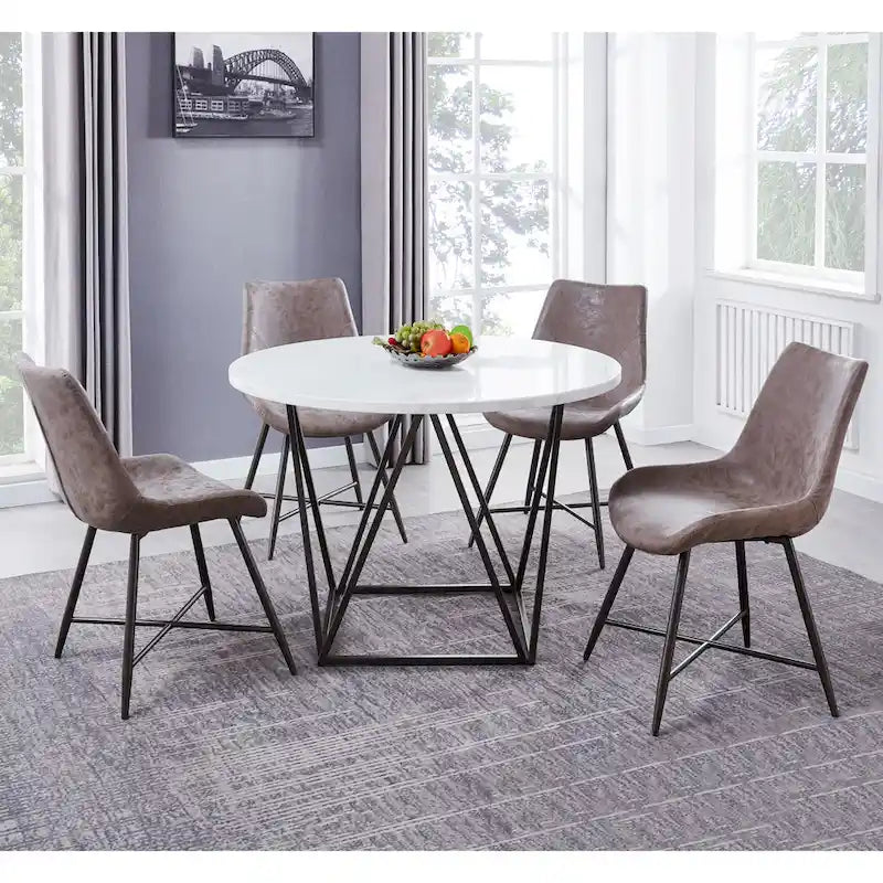 Table à manger ronde en marbre blanc avec piètement en fer