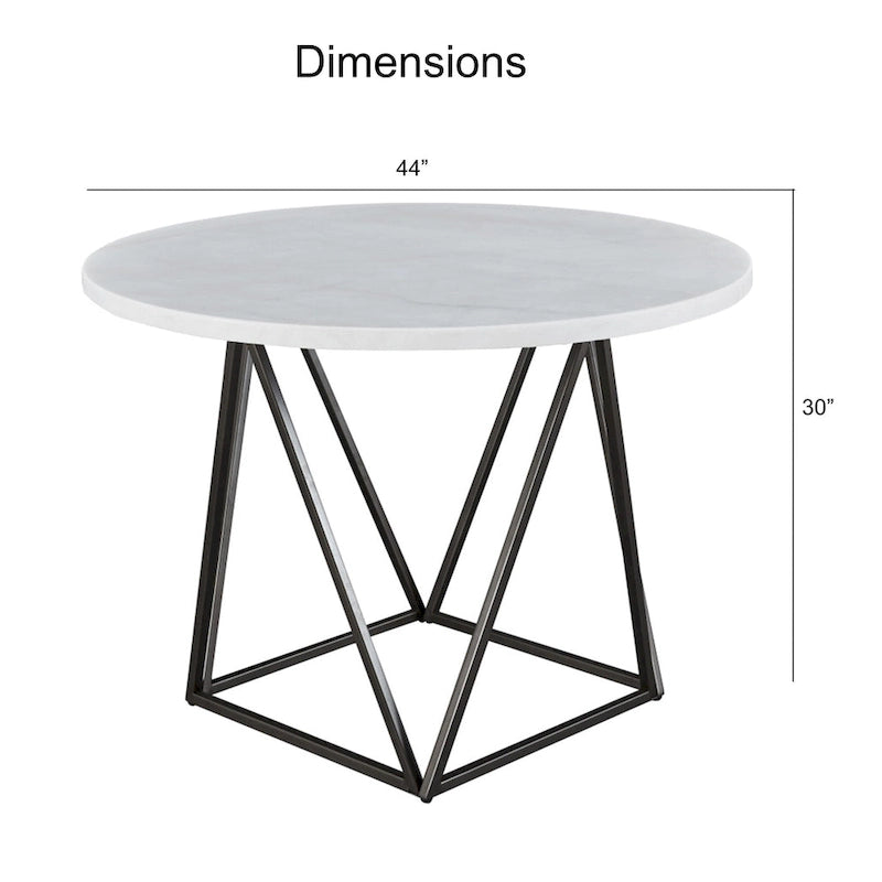 Table à manger ronde en marbre blanc avec piètement en fer