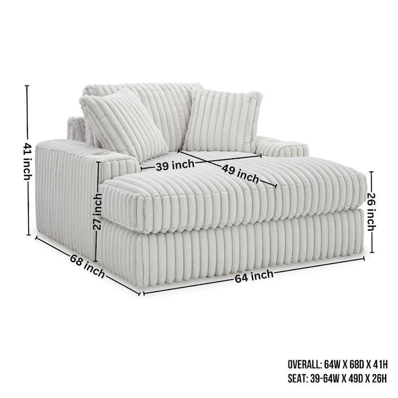 Chaise longue surdimensionnée et rembourrée avec porte-gobelets et recharge USB