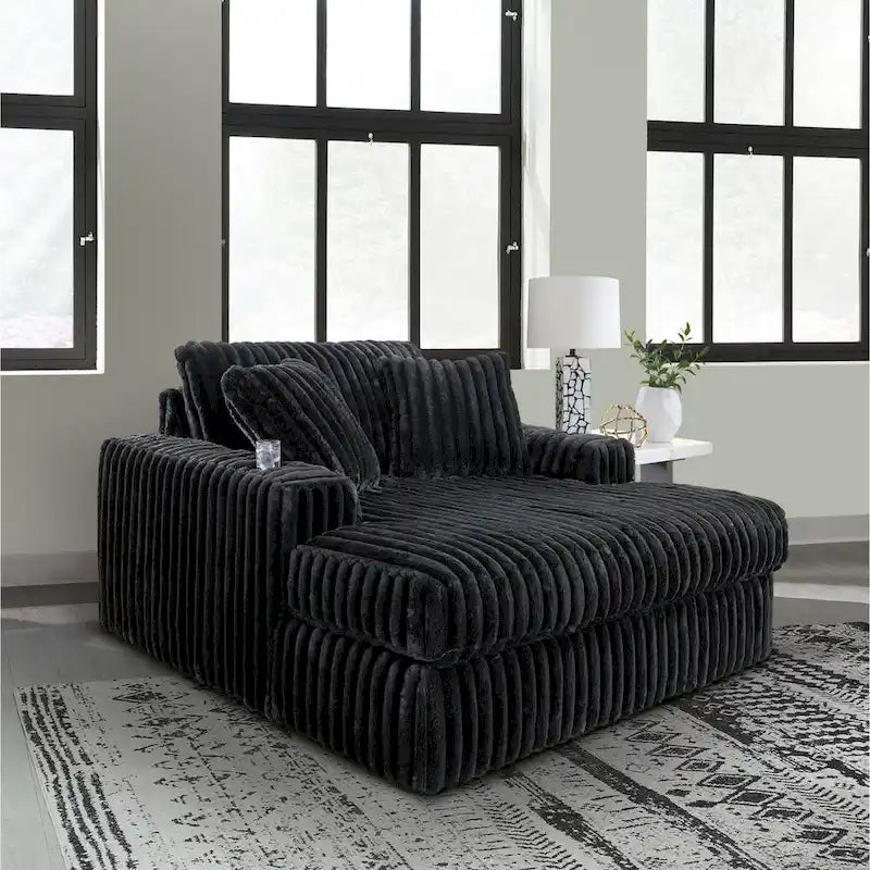 Chaise longue surdimensionnée et rembourrée avec porte-gobelets et recharge USB