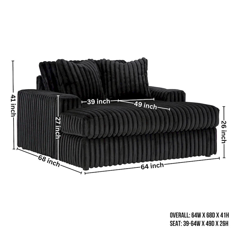 Chaise longue surdimensionnée et rembourrée avec porte-gobelets et recharge USB