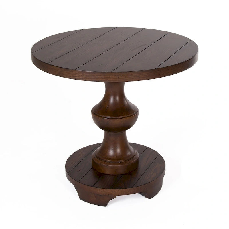 Table d'appoint ronde sur pied avec plateau en bois à lattes