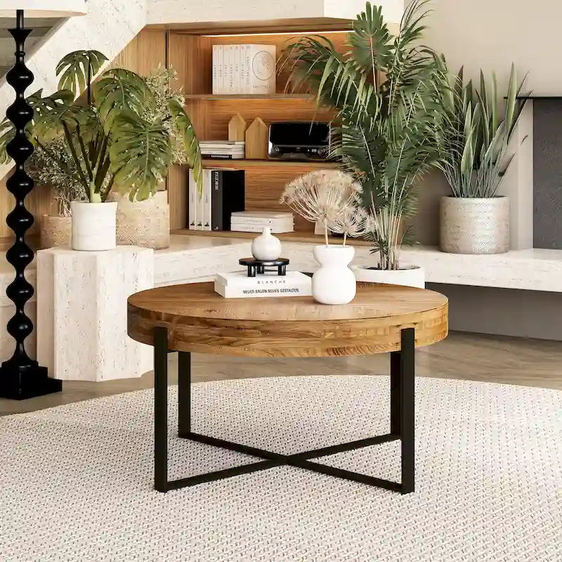 Table basse ronde avec piètement en métal