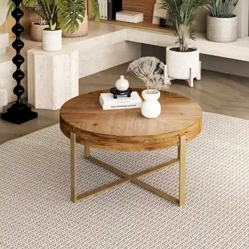 Table basse ronde avec piètement en métal
