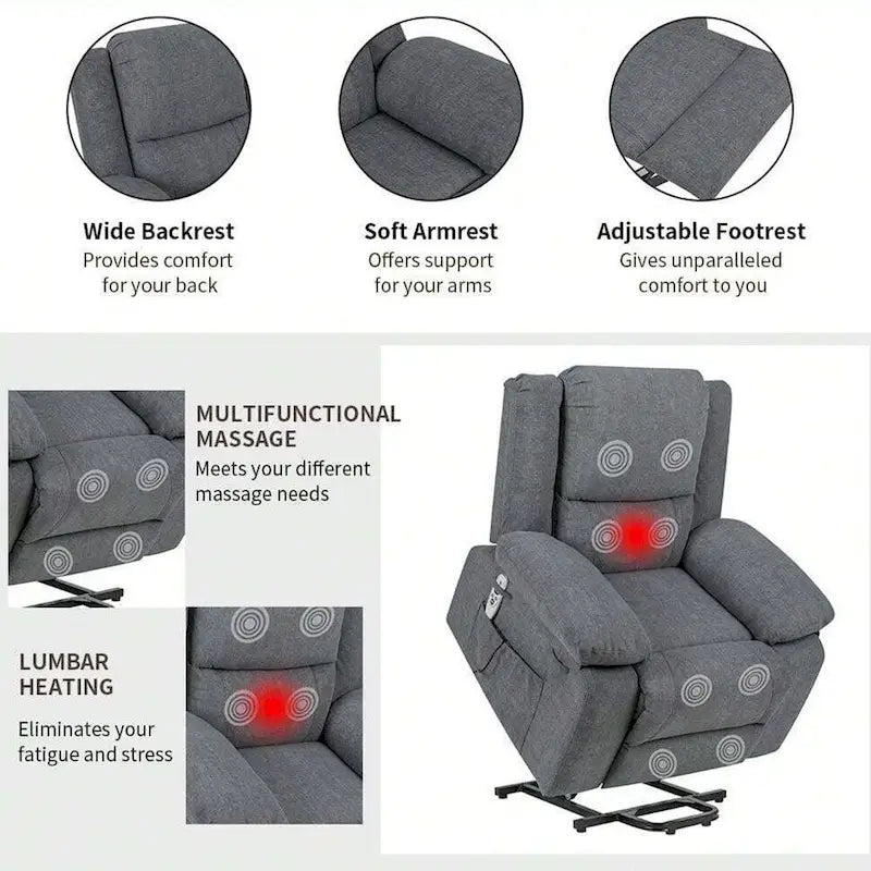 Fauteuil inclinable releveur avec massage et chauffage lombaire