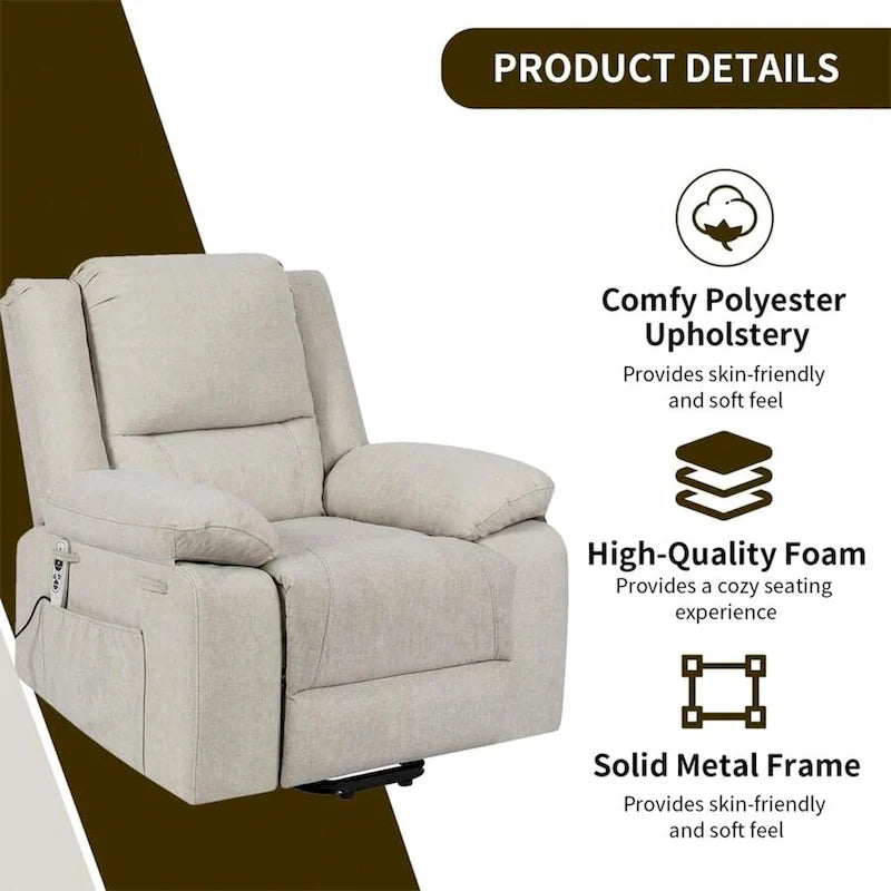 Fauteuil inclinable releveur avec massage et chauffage lombaire