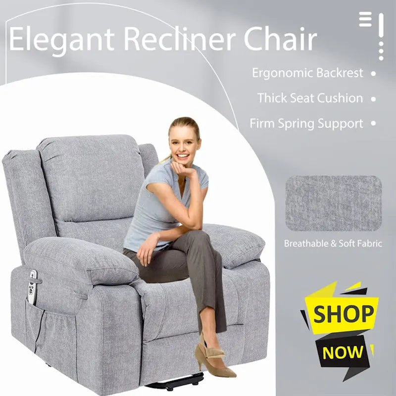 Fauteuil inclinable releveur avec massage et chauffage lombaire