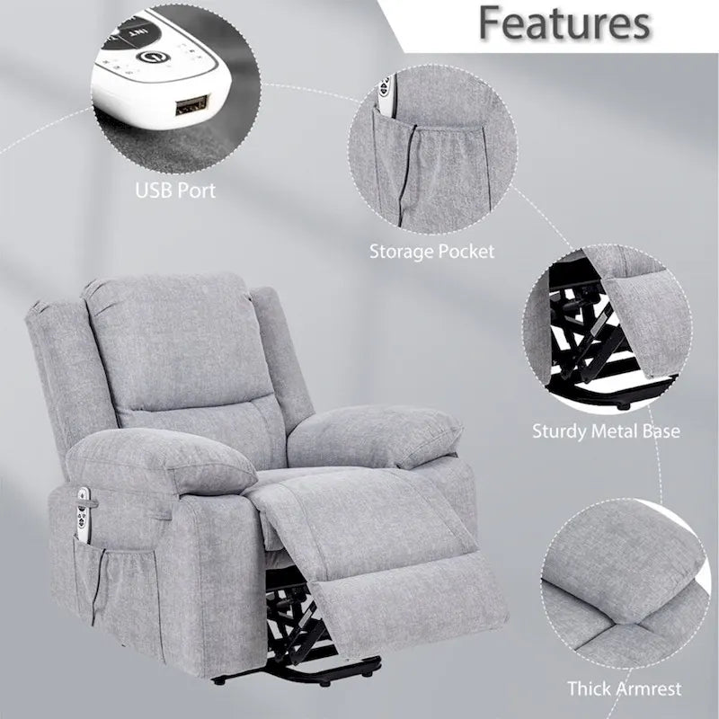 Fauteuil inclinable releveur avec massage et chauffage lombaire