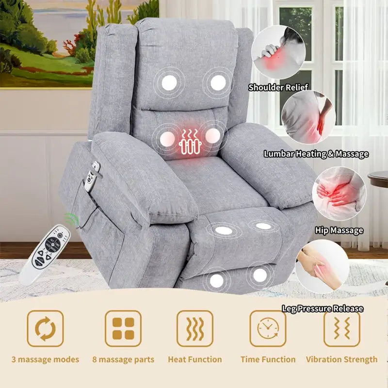 Fauteuil inclinable releveur avec massage et chauffage lombaire