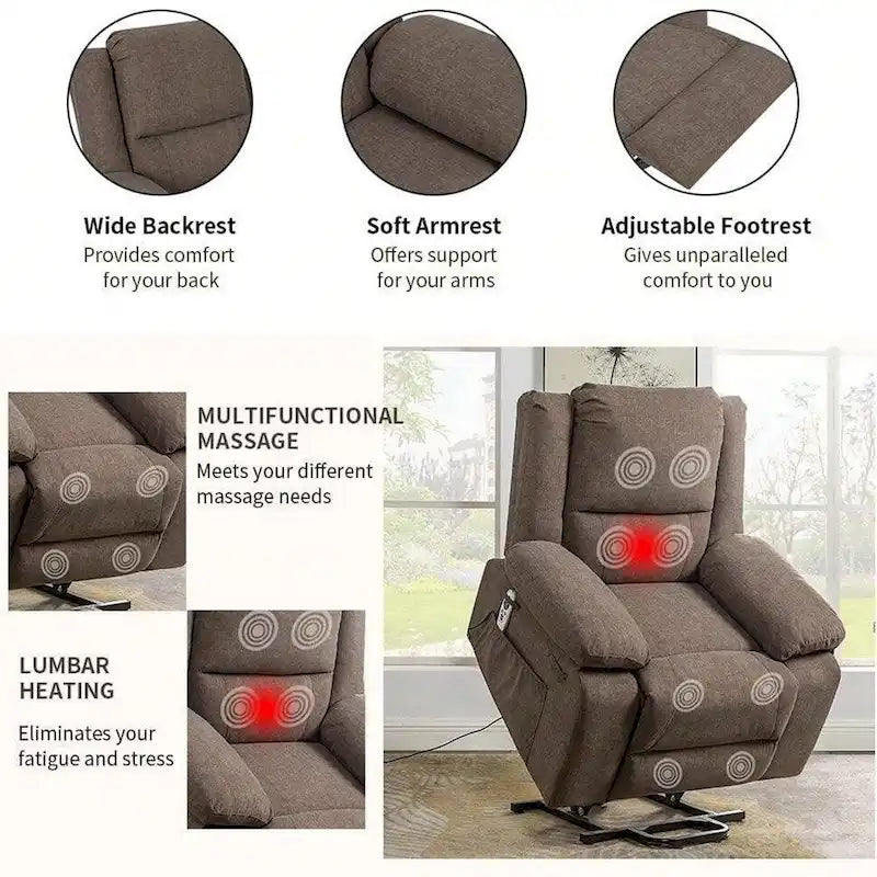 Fauteuil inclinable releveur avec massage et chauffage lombaire