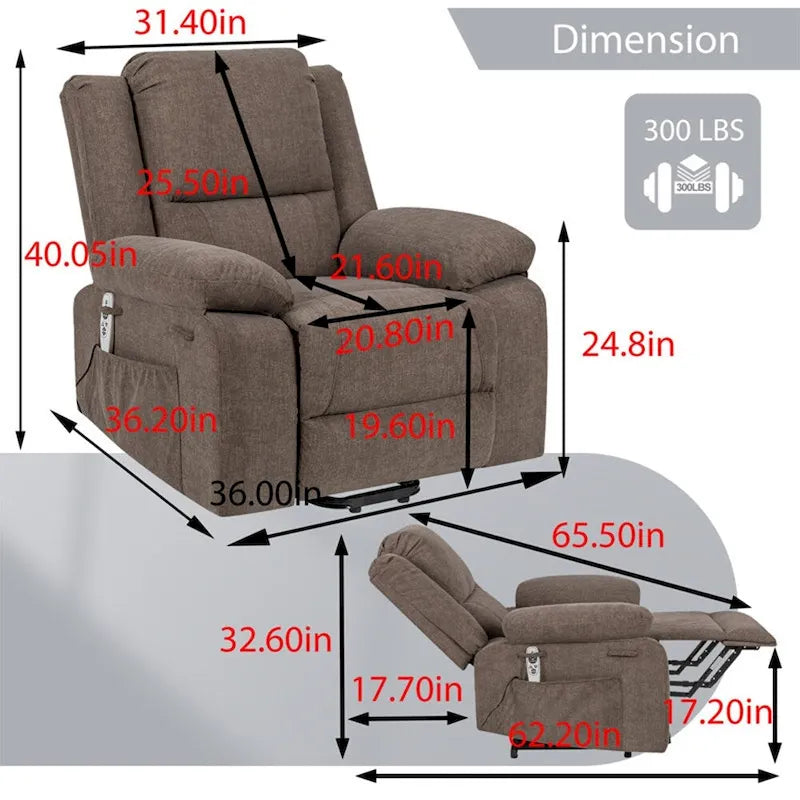 Fauteuil inclinable releveur avec massage et chauffage lombaire